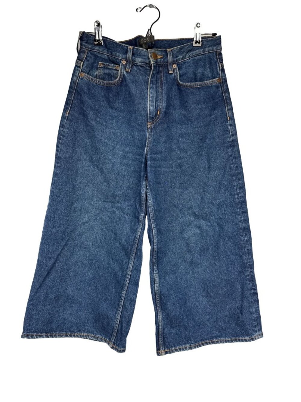 COS‎ High Rise Wide Leg Medium Blue Cropped Denim Jeans Size US 4